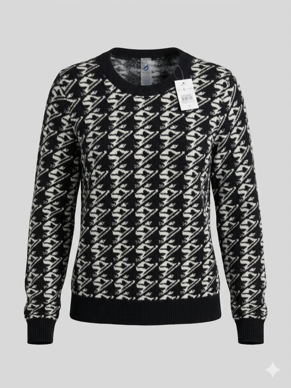 Lou & Grey Black and White Houndstooth Crewneck Sweater